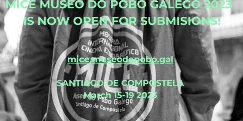 Imaxe con chamada á inscrición de filmes para a nova edición da MICE Museo do Pobo Galego que se celebra en marzo de 2023.